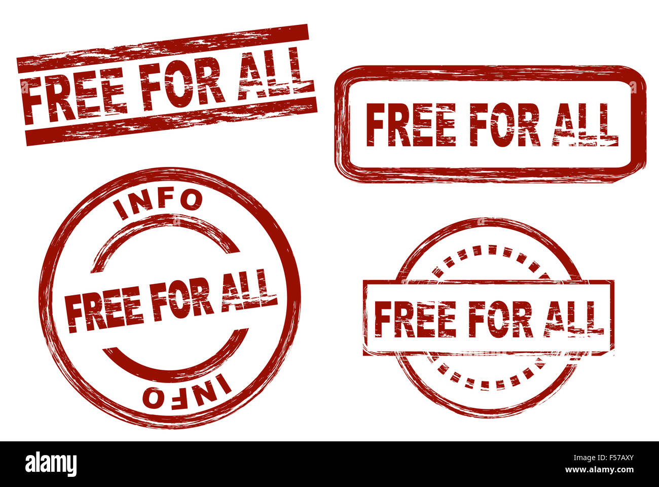 Serie di francobolli stilizzati che mostra il termine libero per tutti. Tutto su sfondo bianco. Foto Stock
