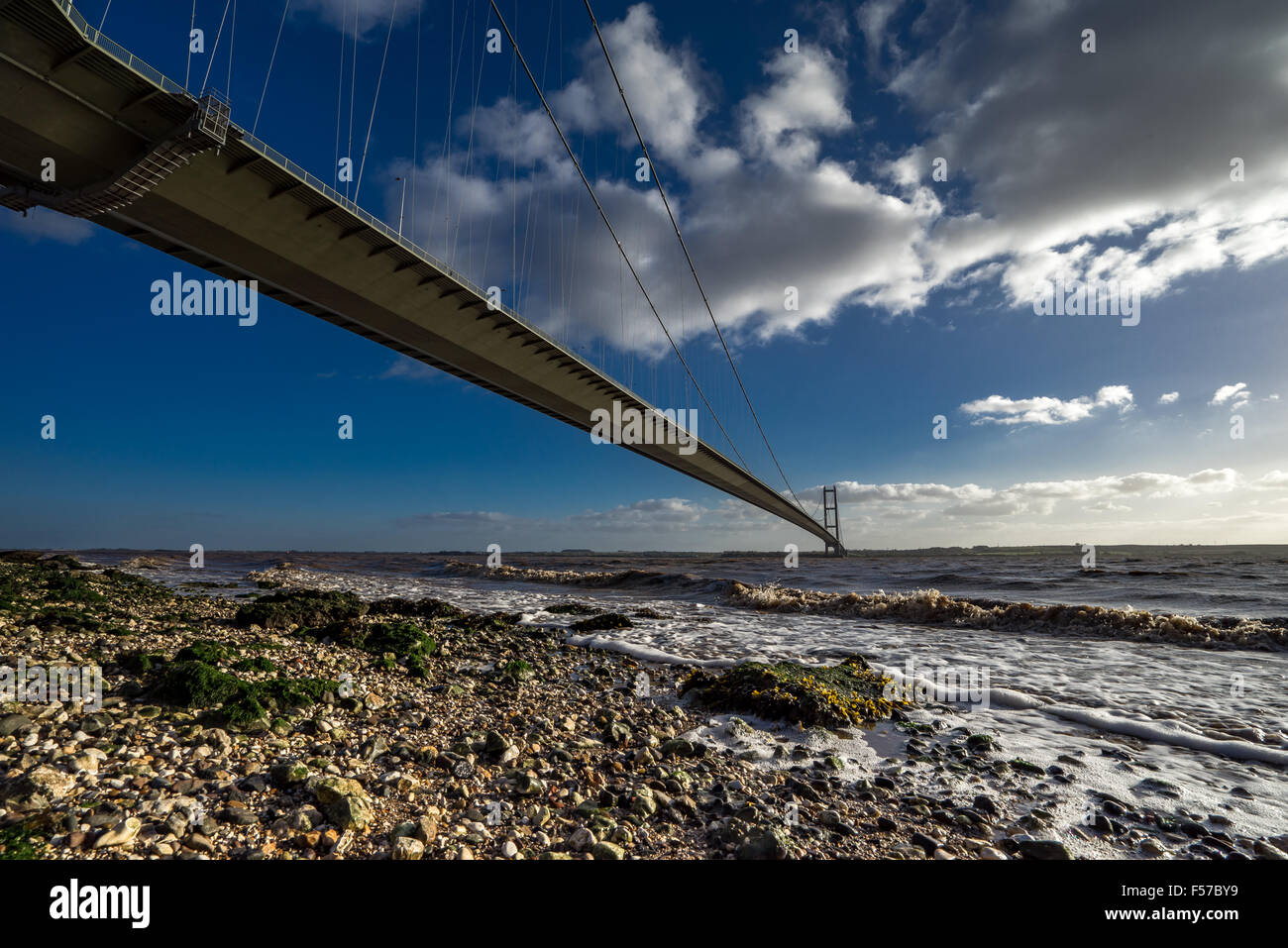 La sospensione Humber Bridge, Hull, Regno Unito. Foto Stock