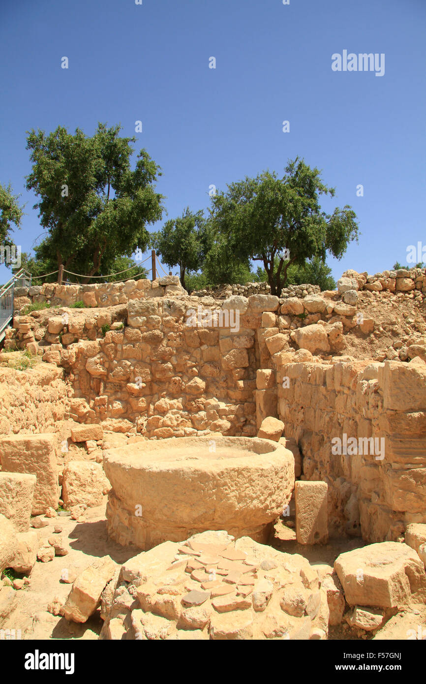 La Samaria, una pressa ad olio ad una villa Roman-Byzantine in Tel silo Foto Stock