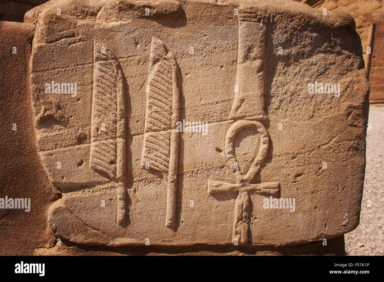 Immagine di pietra intagliata trovato presso il tempio di Karnak, Egitto. Foto Stock