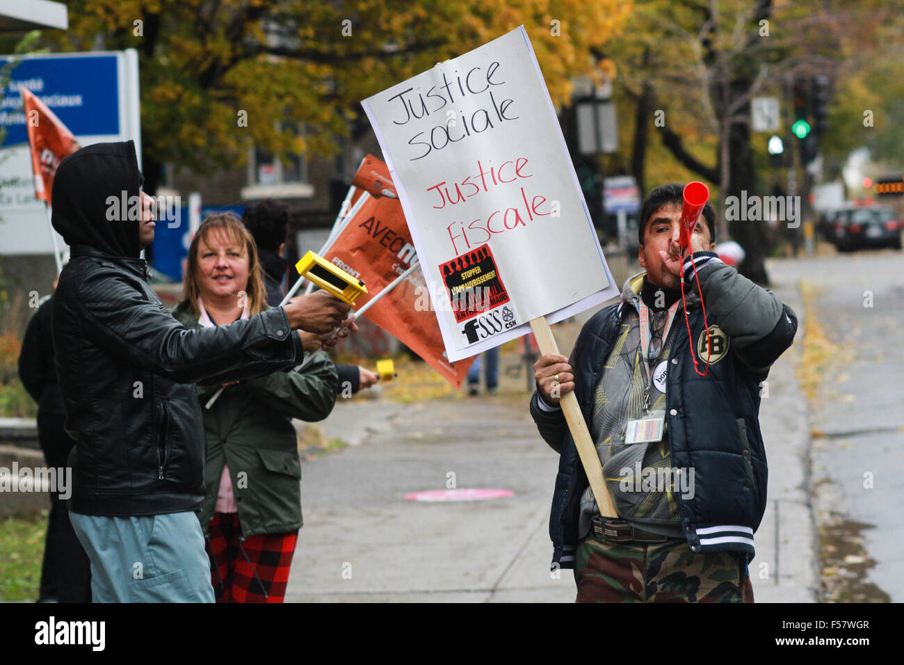 Montreal, Quebec, Canada. 29 ott 2015. I lavoratori del settore pubblico sciopero in Montreal, Que., Ottobre 29, 2015. Credito: Lee Brown/Alamy Live News Foto Stock