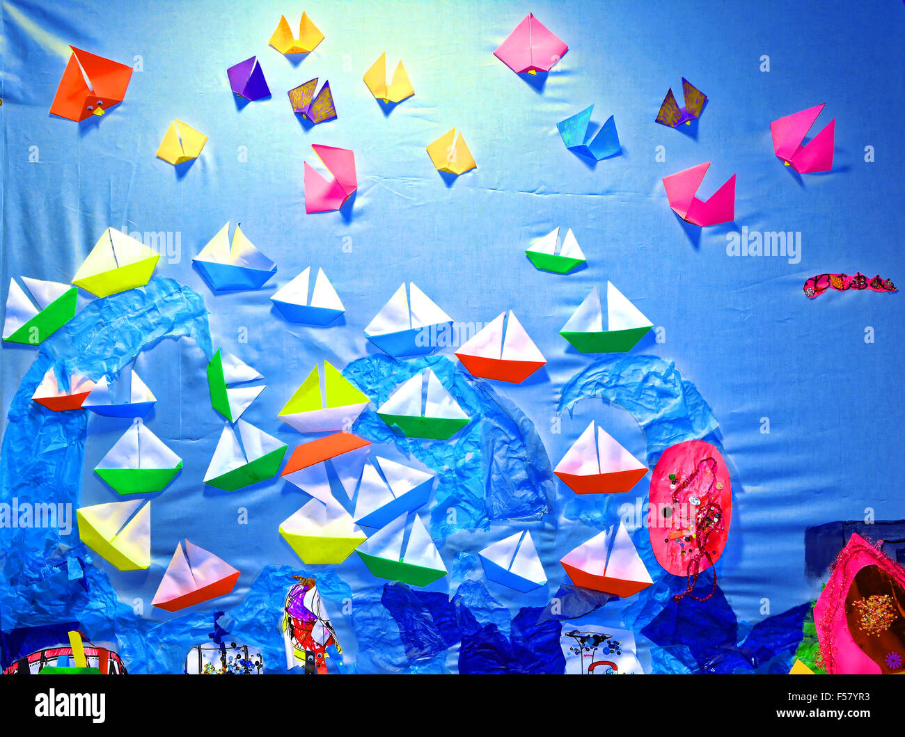 Carta barca a vela collage Foto Stock