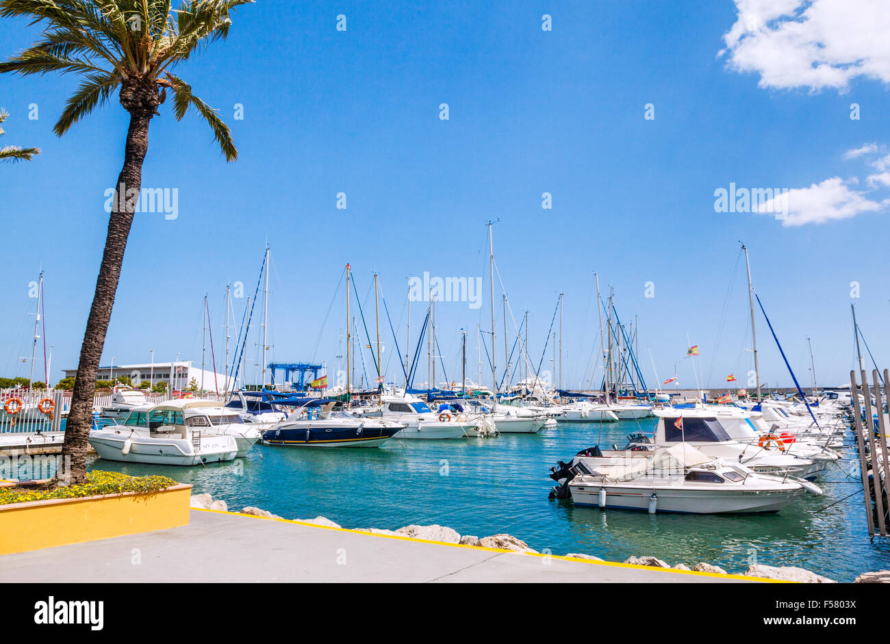 Spagna, Andalusia, provincia di Malaga, Costa del Sol Oriental, vista del porto della città costiera di Caleta de Vélez Foto Stock