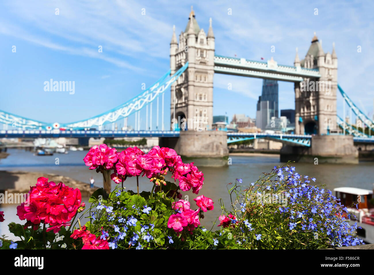 Vista di Londra in estate, Tower Bridge, Regno Unito Foto Stock