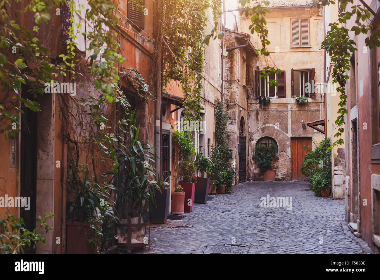 Accogliente street a Roma, Italia Foto Stock