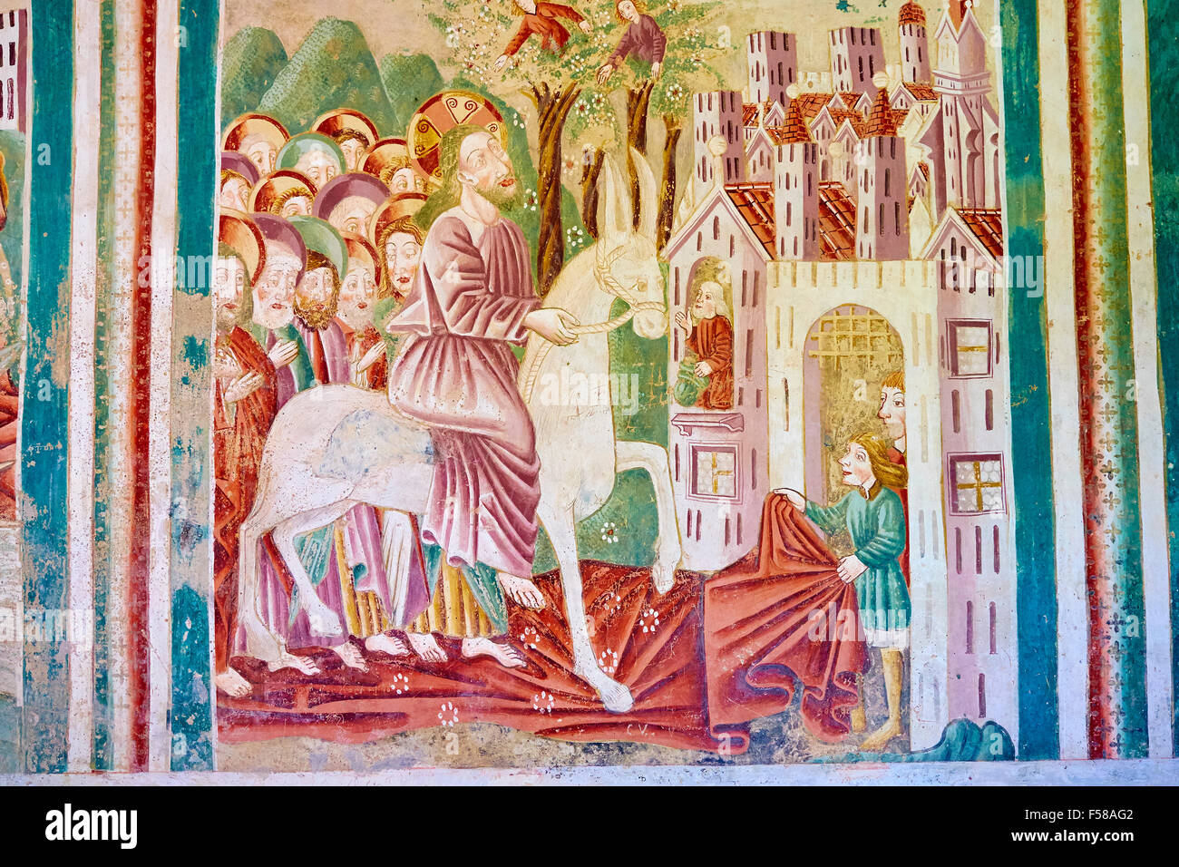Croazia, costa adriatica, Istria, Beram, gli affreschi della chiesa di Santa Maria in ingresso di Gesù in Gerusalemme Foto Stock