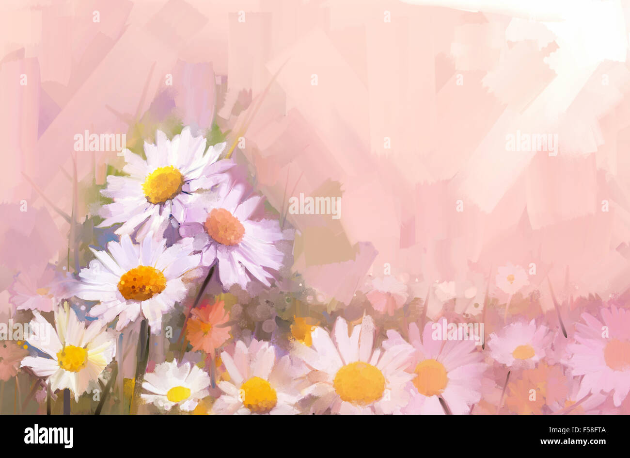 Pittura di olio Gerbera Daisy fiori sul campo. Foto Stock