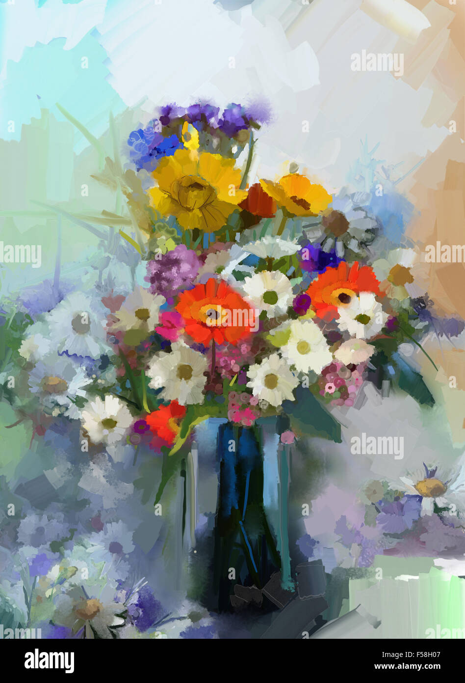 Vaso con ancora in vita un bouquet di fiori. Pittura Di Olio Foto Stock