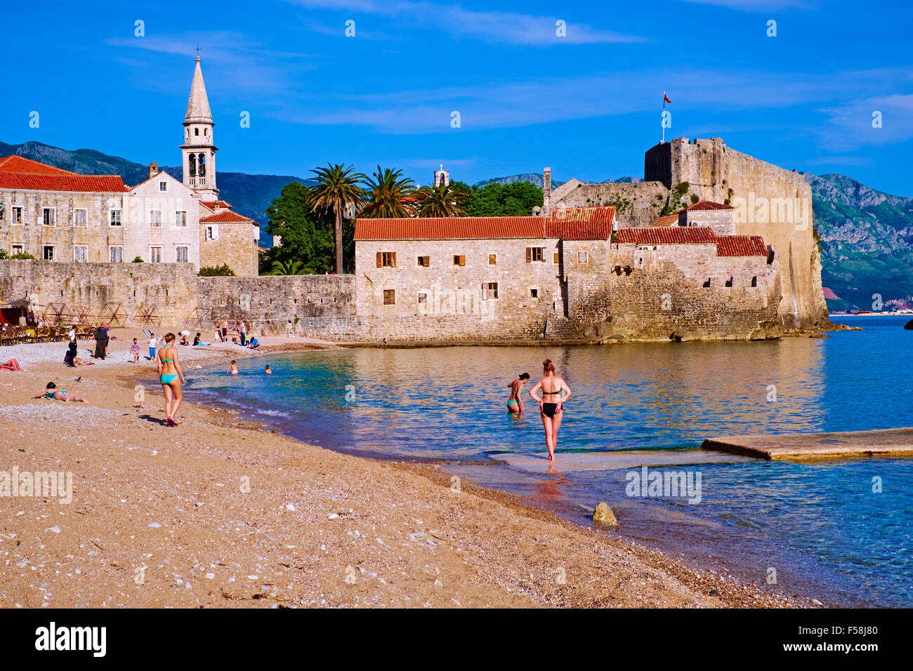 Montenegro, costa adriatica, la vecchia città di Budva, Stari Grad Foto Stock