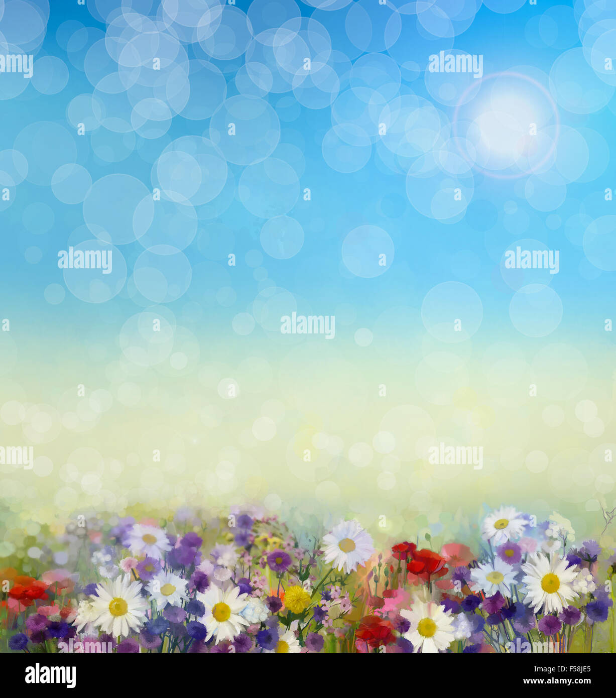 Pittura di olio di fiori di sfondo a molla .Fiori in colori delicati e stile di sfocatura per lo sfondo. Foto Stock