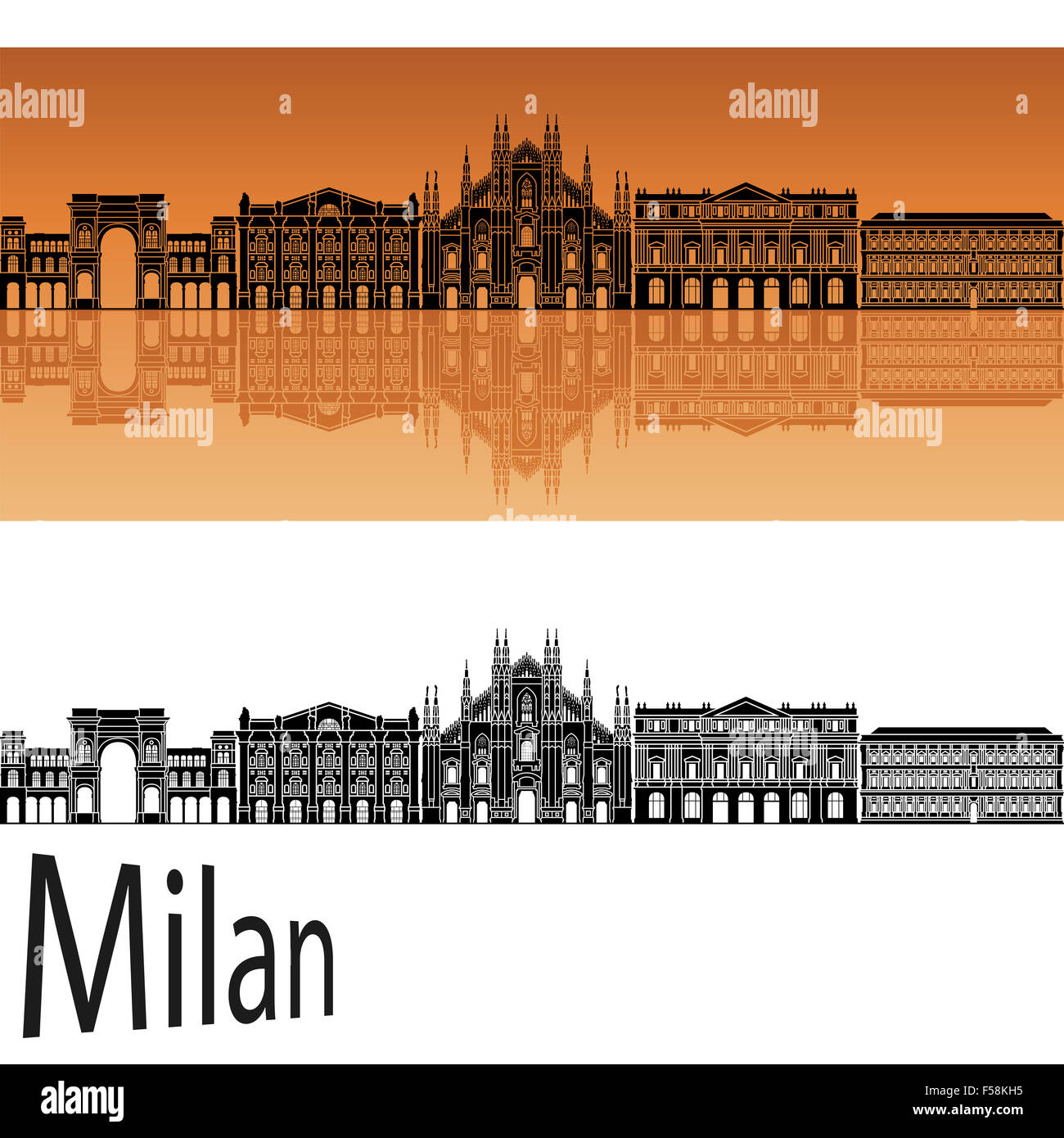 Milano skyline di sfondo arancione nella modificabile file vettoriali Foto Stock