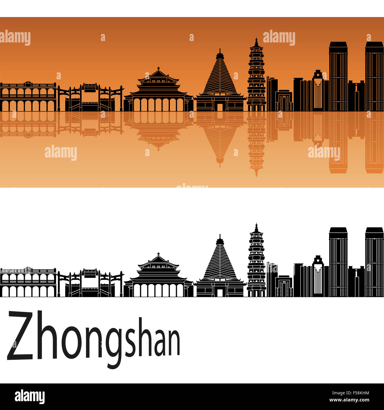 Zhongshan skyline di sfondo arancione nella modificabile file vettoriali Foto Stock