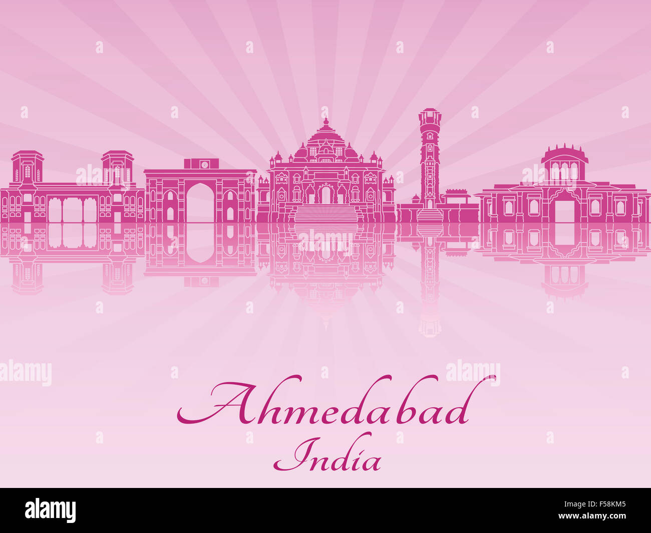 Ahmedabad skyline in viola orchidea radiante in modificabile file vettoriali Foto Stock
