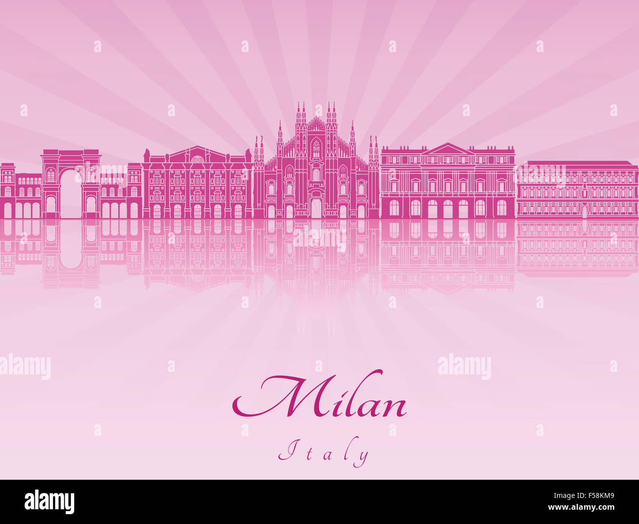 Lo skyline di Milano in viola orchidea radiante in modificabile file vettoriali Foto Stock