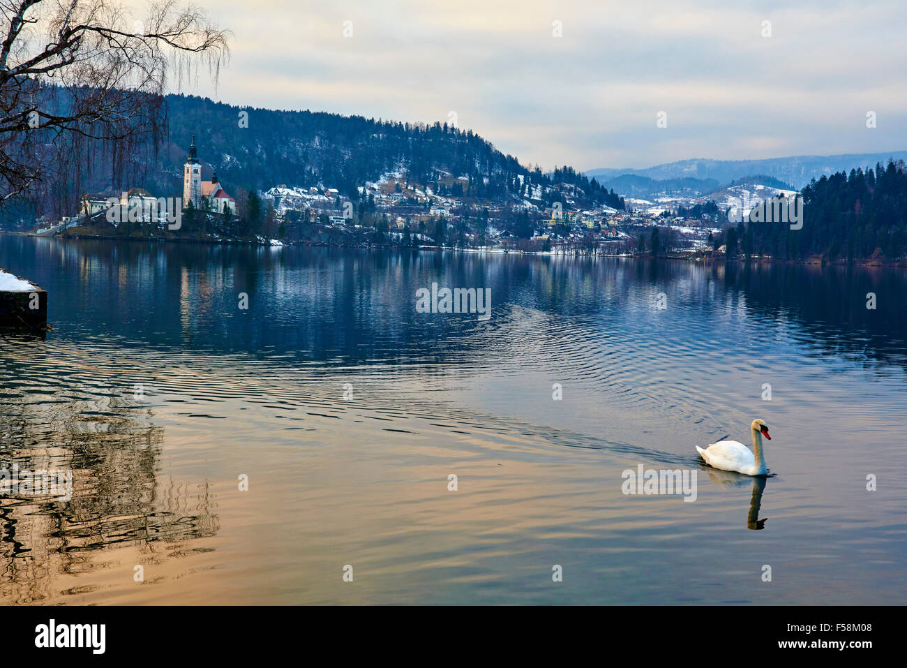 La Slovenia, Bled, il lago di Bled e sulle Alpi Giulie, chiesa dell Assunzione Foto Stock
