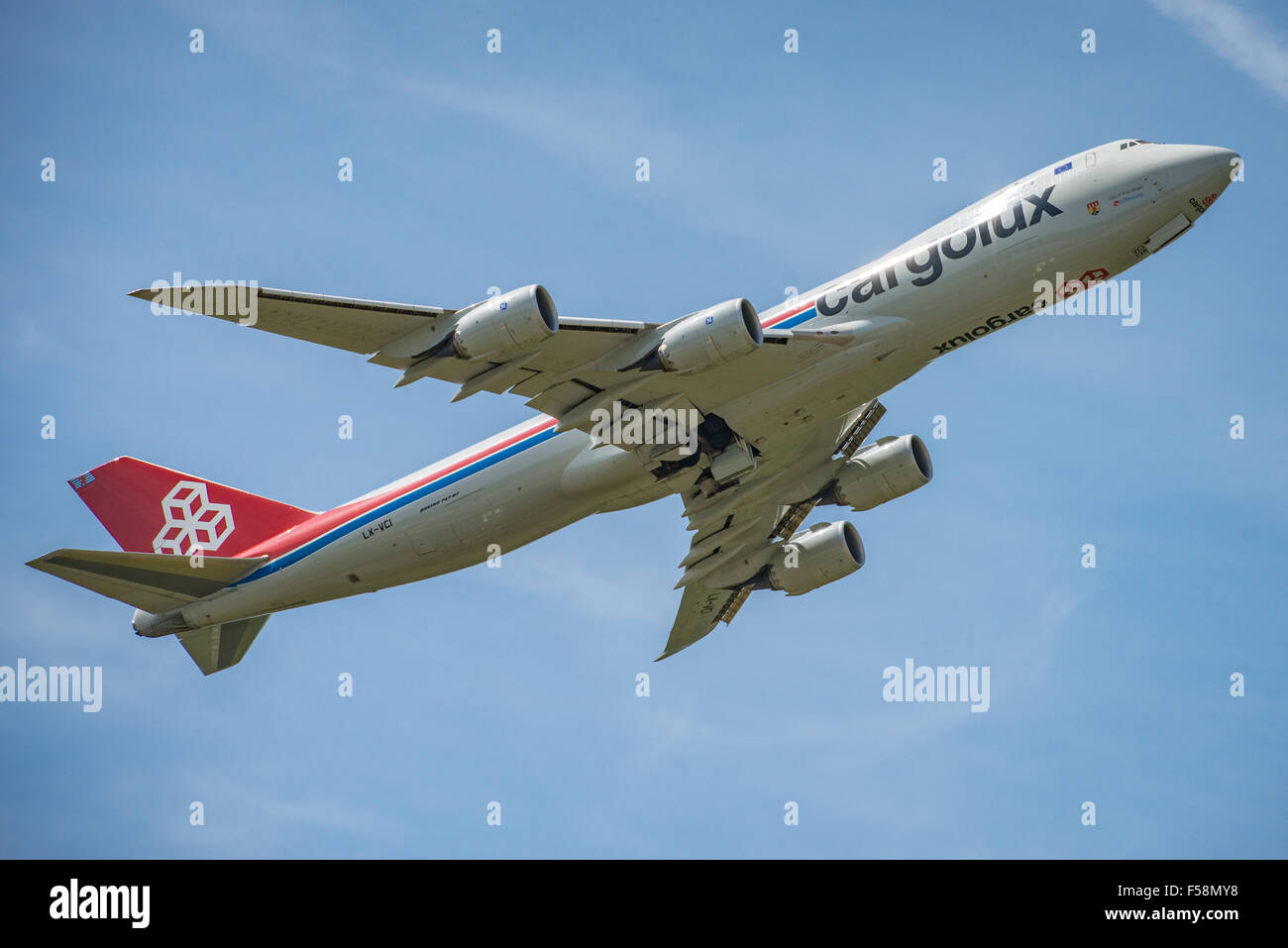 Cargolux 747-8 Lomdon presso l'aeroporto di Stansted Foto Stock
