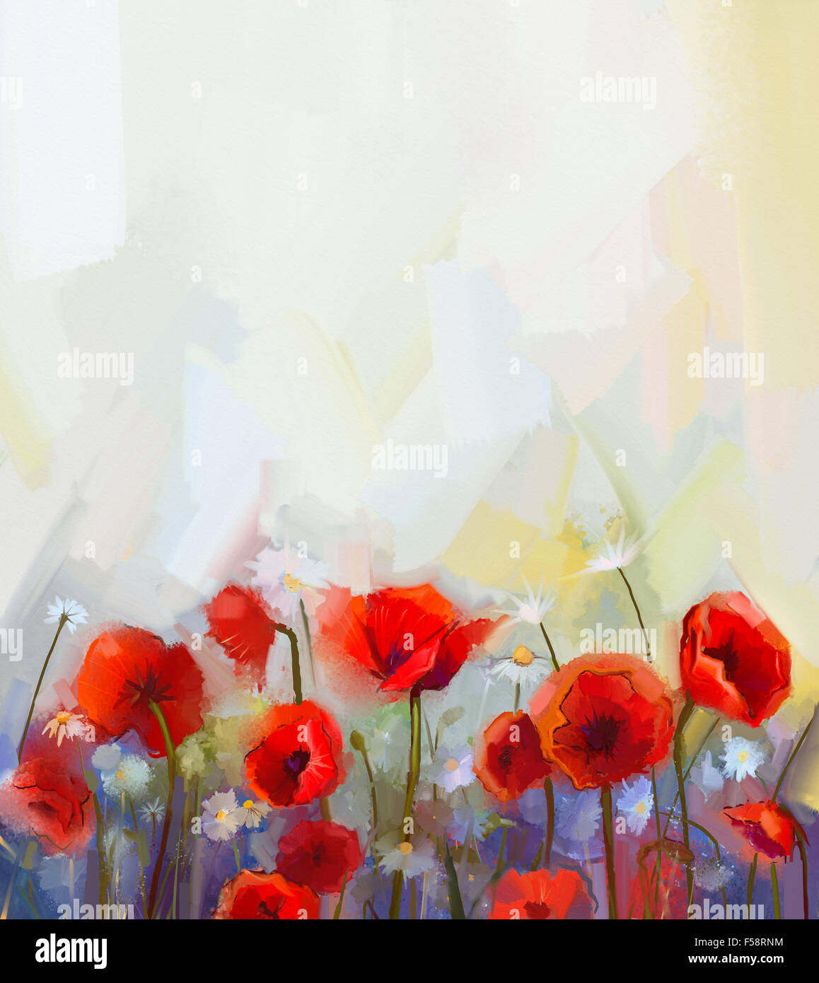 Pittura di olio papavero rosso fiori. Molla di natura floreale sfondo Foto Stock