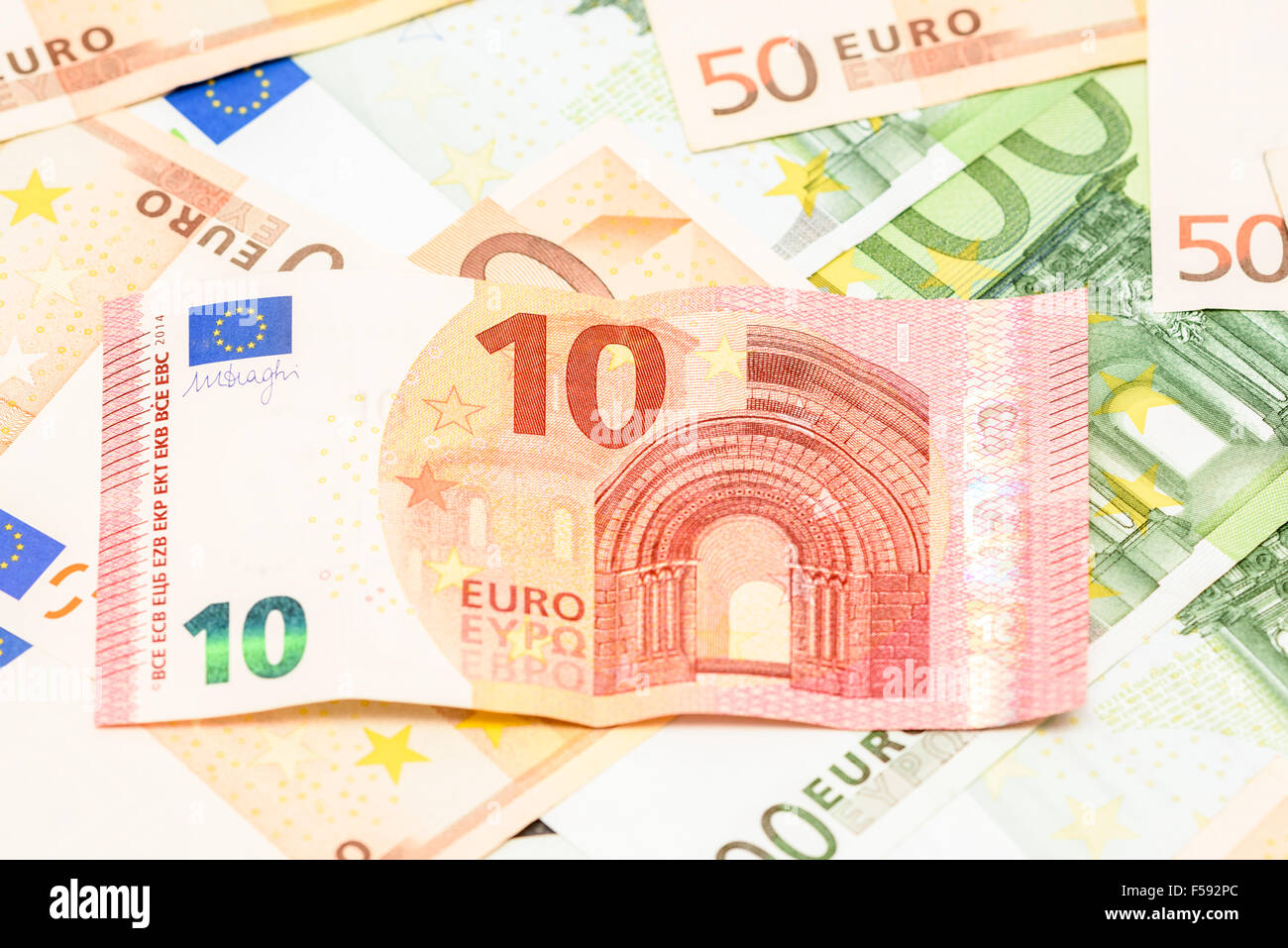 Dieci euro banconota in Euro Bills sfondo Foto Stock