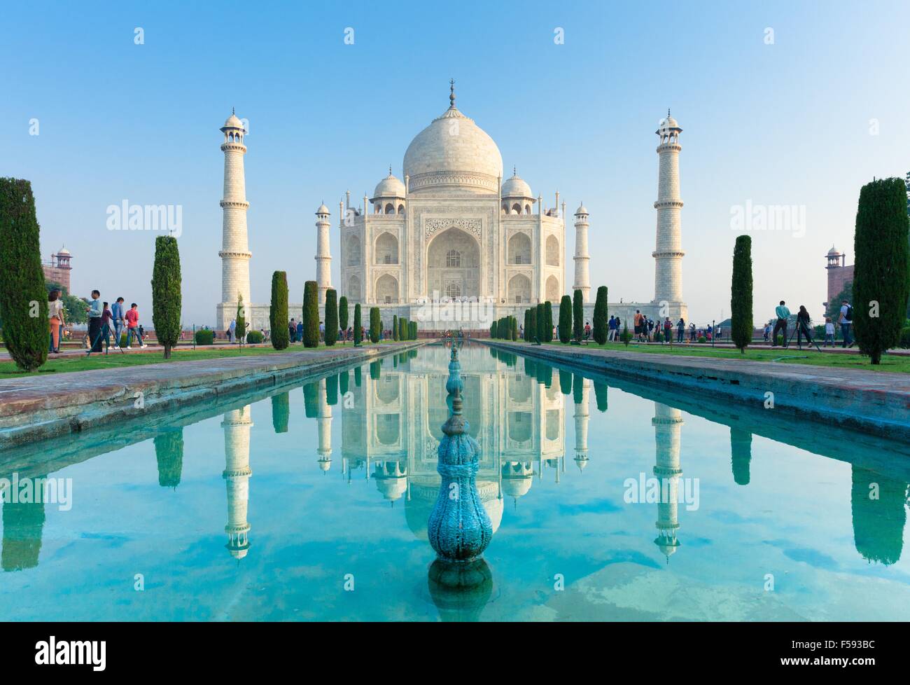 Mornig vista del Taj Mahal, Agra, India. Foto Stock