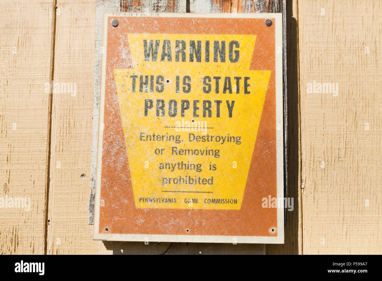 Proprietà dello stato segno di avvertimento - Pennsylvania USA Foto Stock