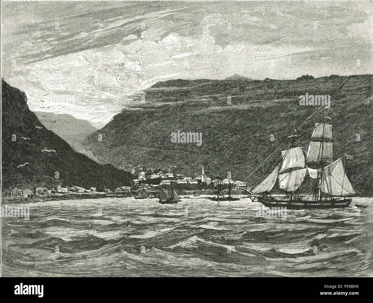 Vista di Jamestown St Helena circa 1815 Foto Stock