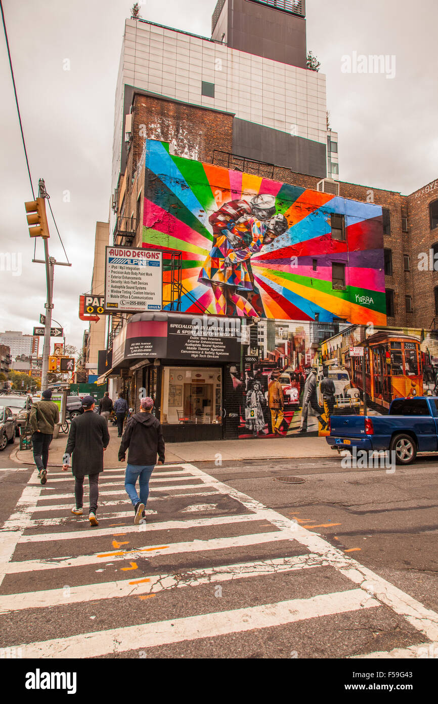 Il Kissing Sailor murale di Eduardo Kobra,Chelsea, New York City, Stati Uniti d'America. Foto Stock