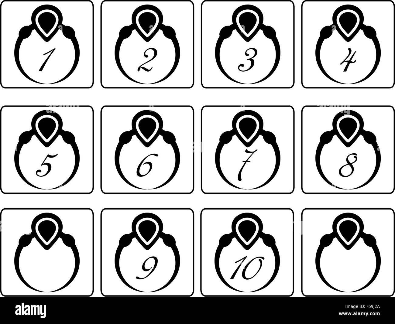 Ornato numerate Carte di tabella Illustrazione Vettoriale