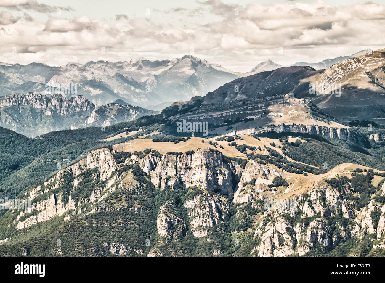 Vista sulle Dolomiti, Alpi italiane famose in tutto il mondo. Foto Stock