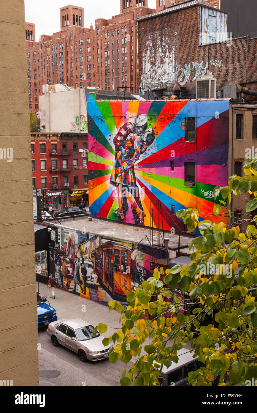 Il Kissing Sailor murale di Eduardo Kobra,Chelsea, New York City, Stati Uniti d'America. Foto Stock