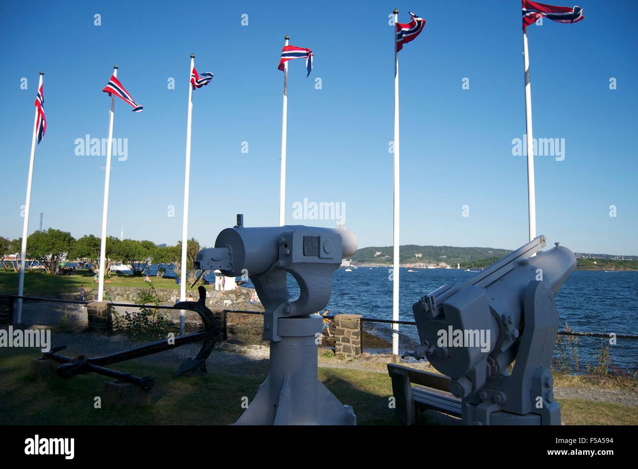 Bandiere internazionali port harbour Oslo costa del mare Foto Stock