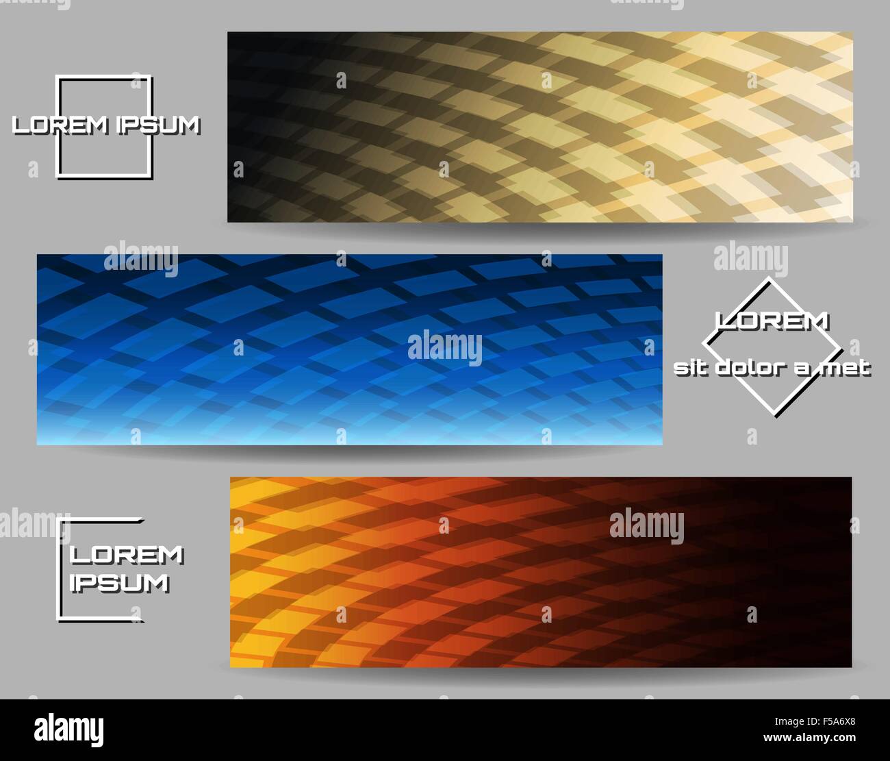 Abstract intestazione industriale o banner disegnato in tre varianti di colore con i campioni di testo. Illustrazione Vettoriale