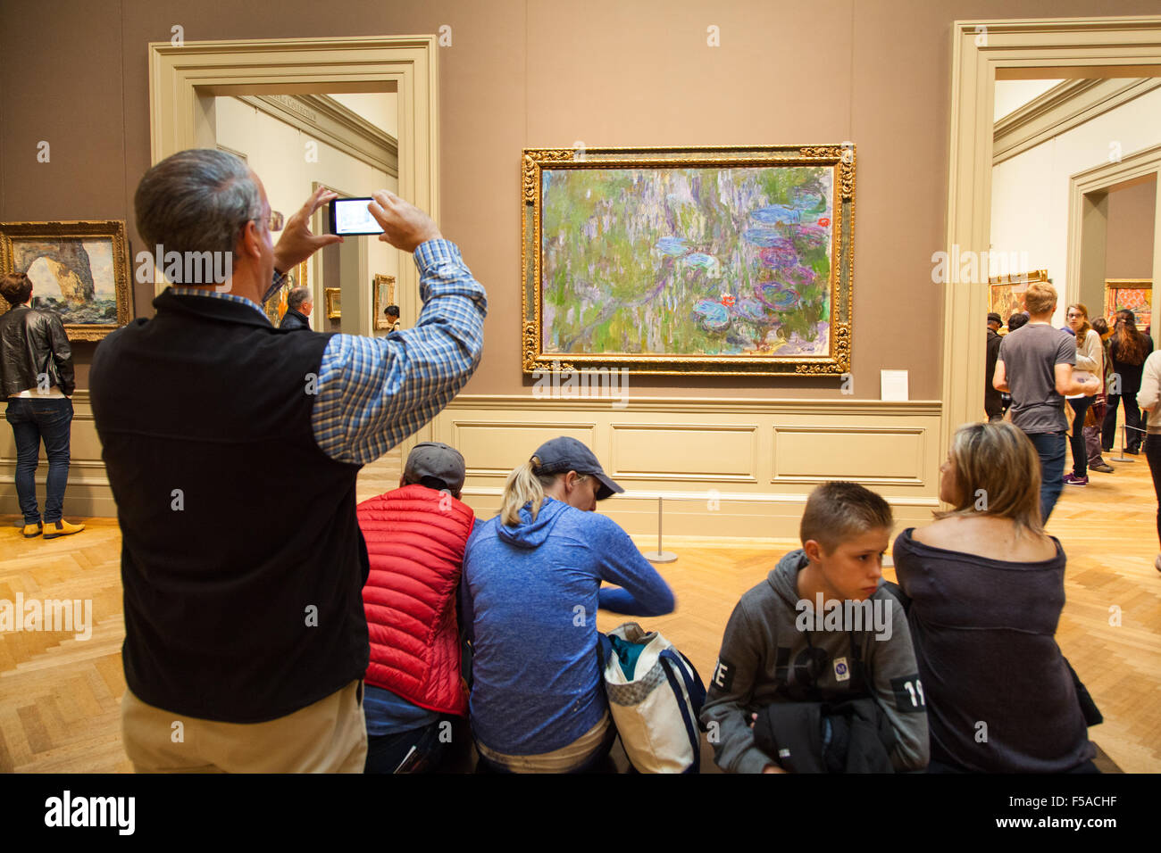 Water Lilies, riflessioni di salici piangenti di Monet al Metropolitan Museum of Art o il Met di New York City, America. Foto Stock