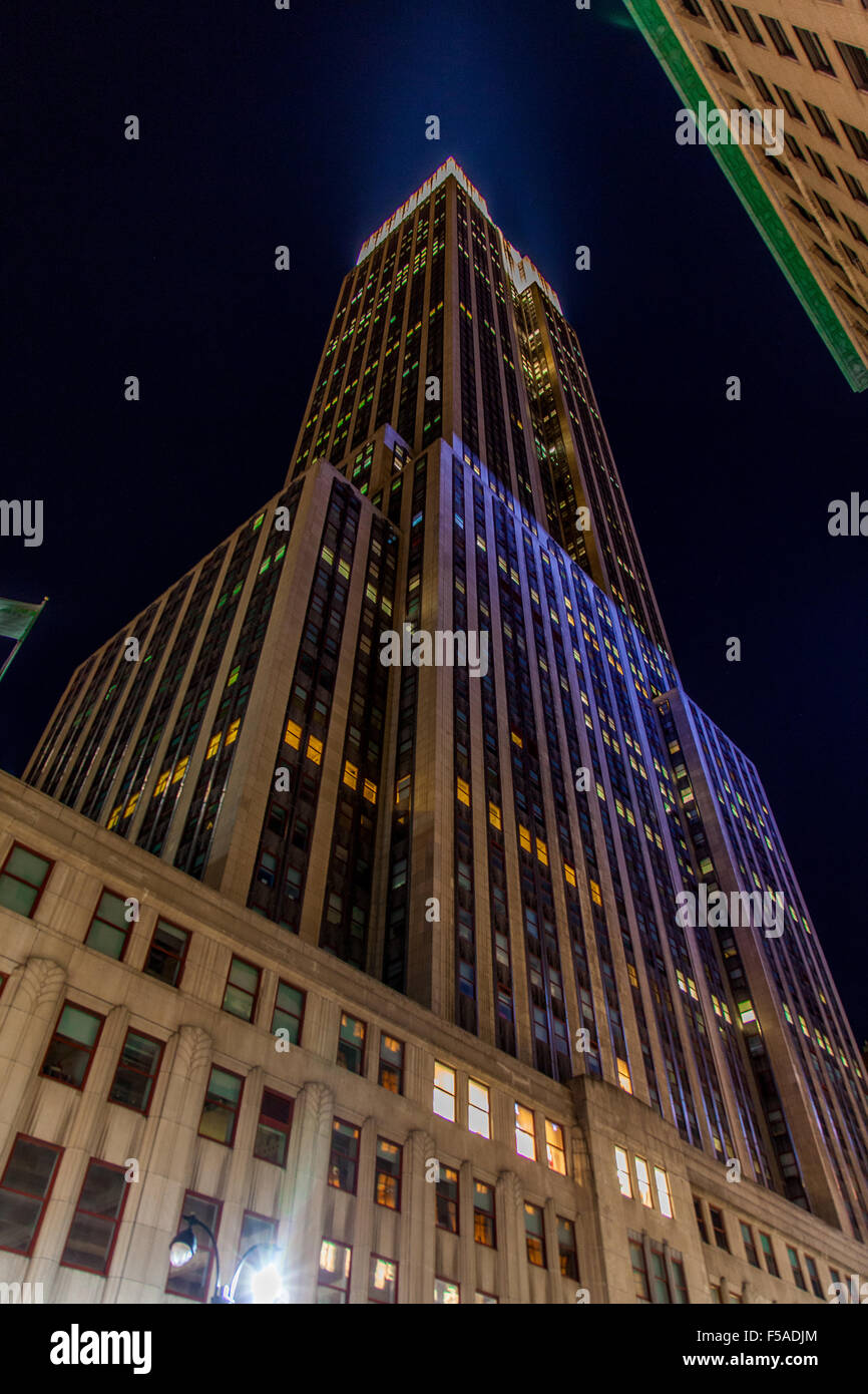 Empire State building di notte, Manhattan, New York City, Stati Uniti d'America. Foto Stock