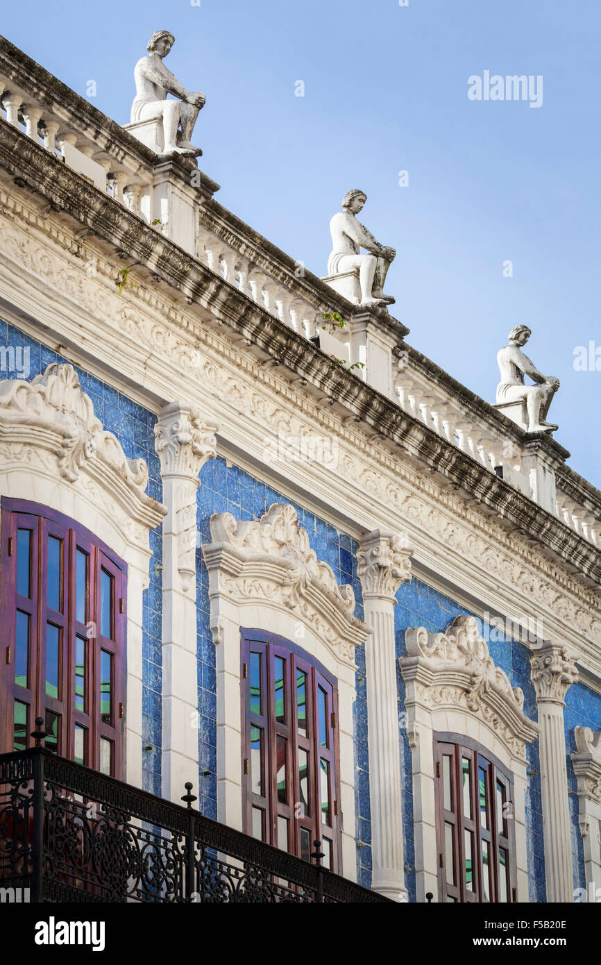 Dettaglio della storica casa di piastrelle nella zona Luz Quartiere di downtown Villahermosa, Tabasco, Messico. Foto Stock