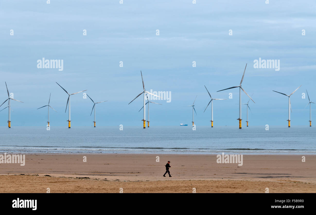 Redcar Wind Farm Teesside costa del Mare del Nord Inghilterra Foto Stock