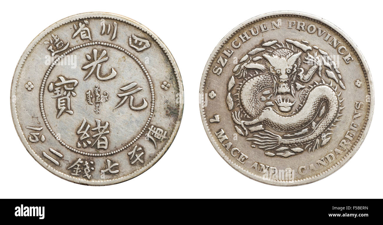 Cinese vecchia moneta d'argento della dinastia Qing, un dollaro. Foto Stock