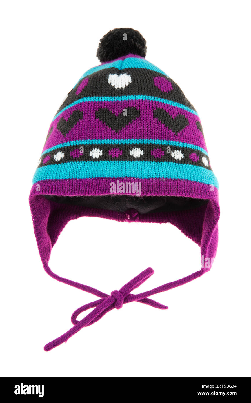 Bambini Cappello invernale isolato su uno sfondo bianco. Foto Stock