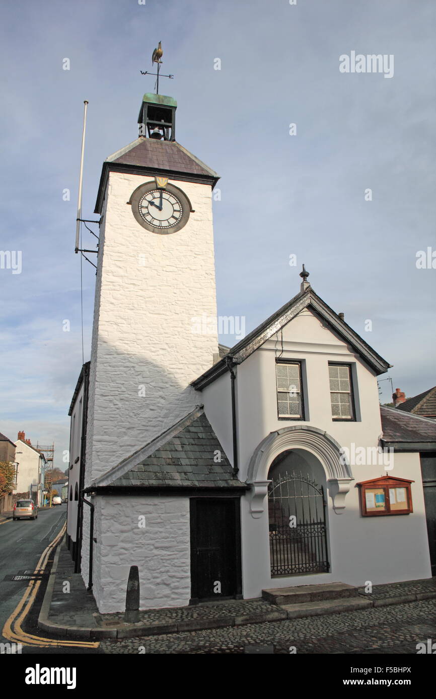 Town Hall, Market Street, Laugharne, Carmarthenshire, il Galles, la Gran Bretagna, Regno Unito, Gran Bretagna, Europa Foto Stock