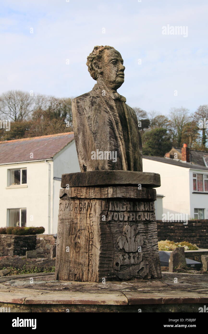 Dylan Thomas statua, Strand, Laugharne, Carmarthenshire, il Galles, la Gran Bretagna, Regno Unito, Gran Bretagna, Europa Foto Stock