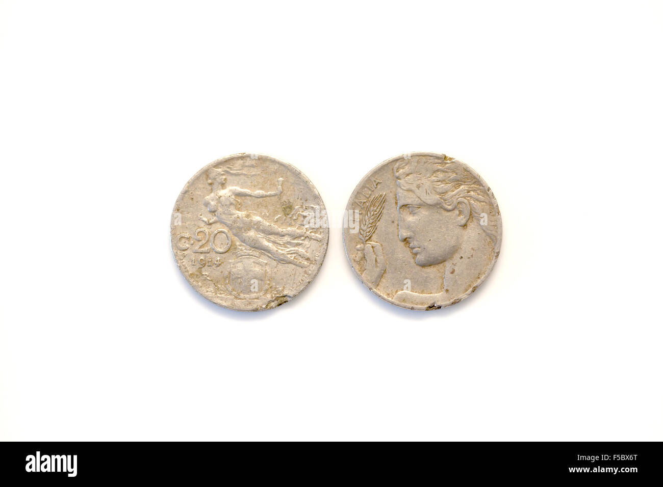 Venti cento lire 1914 coin Foto Stock