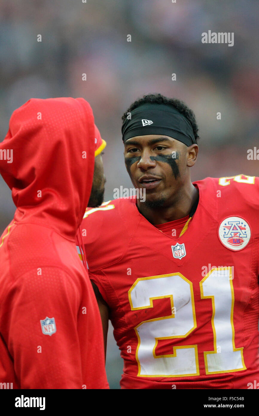 Londra, Regno Unito. 01 Nov, 2015. NFL International Series. Kansas City Chiefs rispetto a Detroit Lions. Kansas City Chiefs Corner Back Marcus Peters [#21] Credito: Azione Sport Plus/Alamy Live News Foto Stock