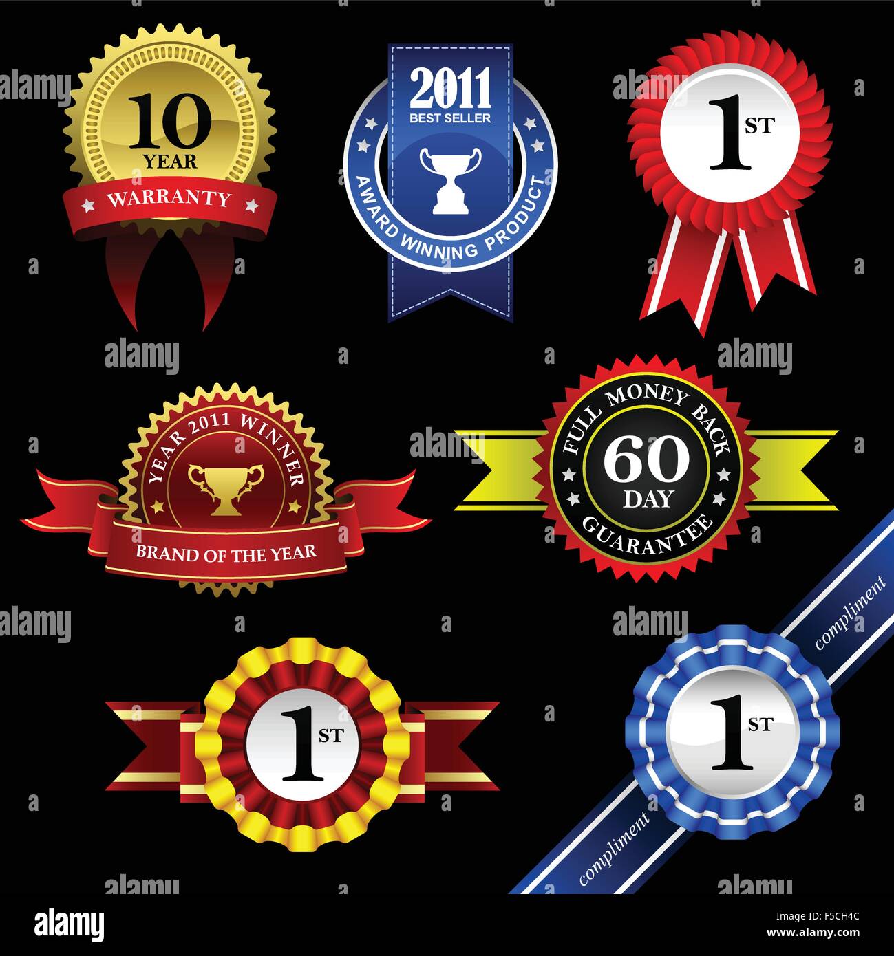 Nastro di tenuta Rosette Trofeo Badge Banner Medal Award Illustrazione Vettoriale