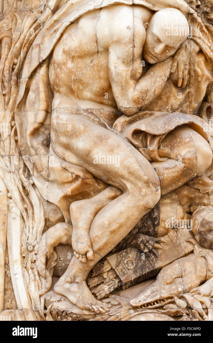 Facciata in alabastro del dettaglio di una delle due sculture giganti, Museo Nazionale delle Ceramiche e delle Arti Decorative, Valencia, Spagna. Foto Stock