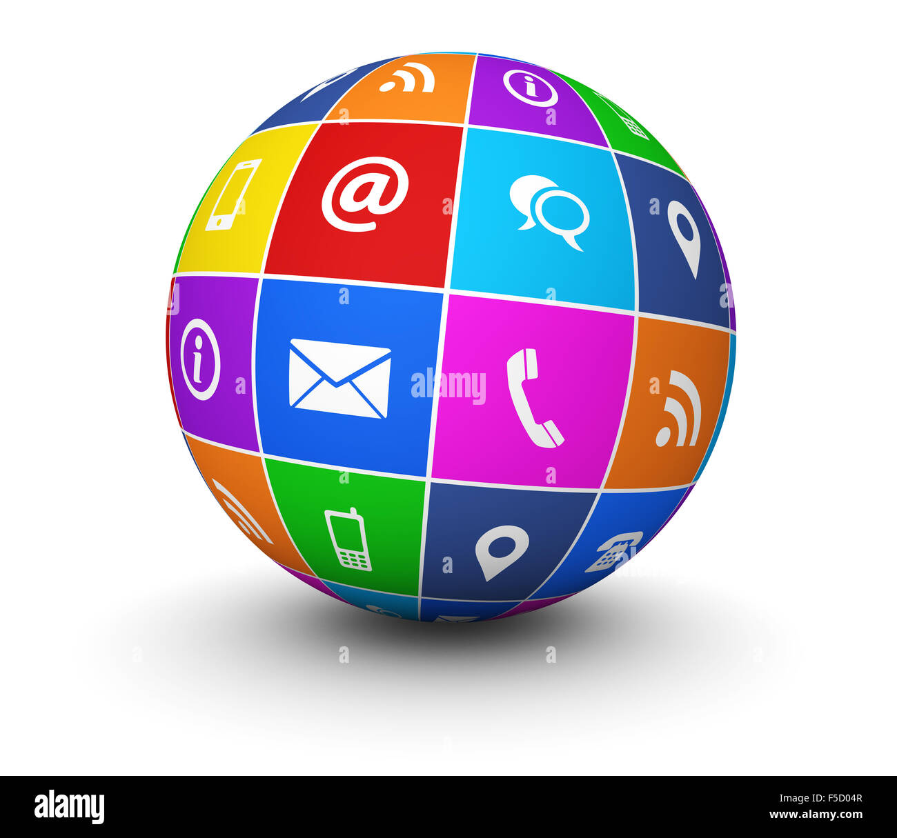 Sito web e internet contattaci web icone e simbolo in un colorato mondo di blog e business online illustrazione sul bianco. Foto Stock