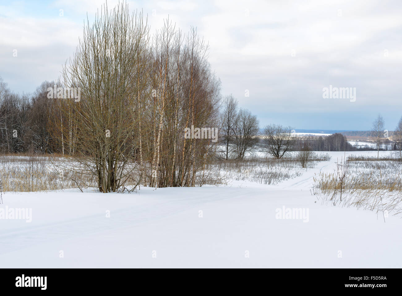 Piccolo paese strada in inverno, Russia Foto Stock