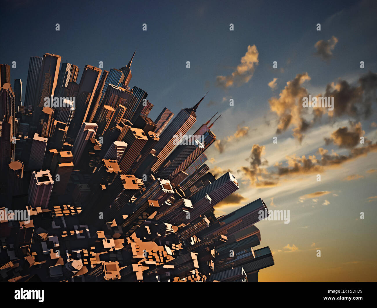 Sunset City / 3D render di città nel concetto di tramonto Foto Stock