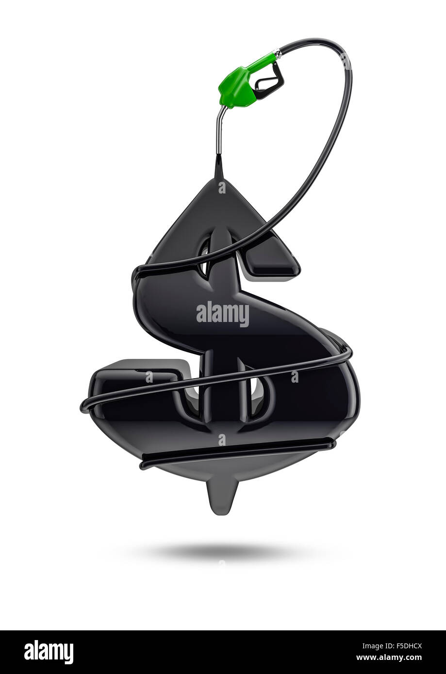Goccia di olio dollar / 3D render del dollaro a forma di goccia di olio con il tubo flessibile e l'ugello Foto Stock