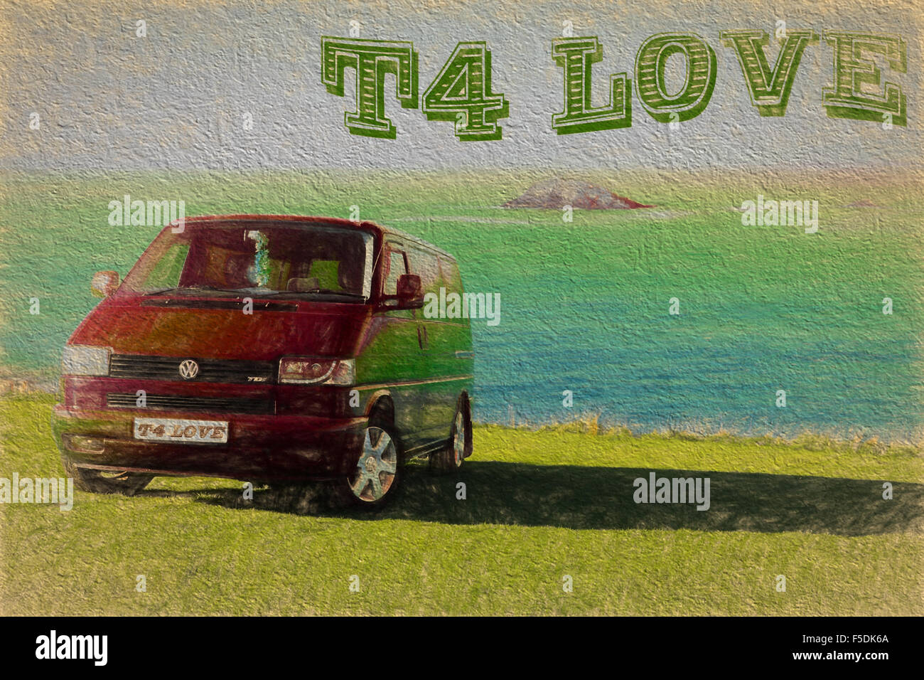 VW T4 carro surf van Crantock Newquay Cornwall Regno Unito rosso Foto Stock