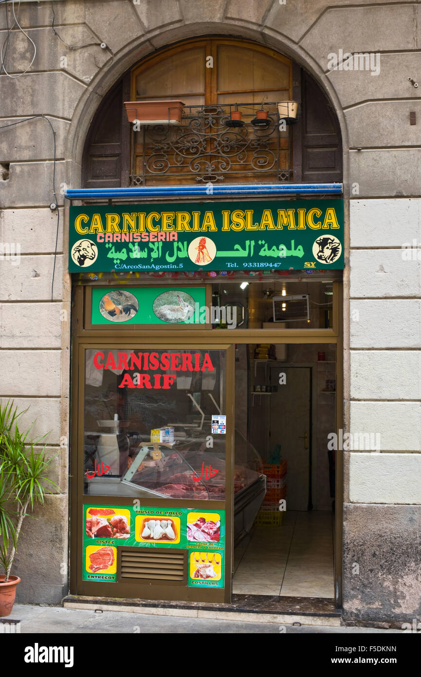 Macellaio musulmano shop Barcellona Catalonia Spagna ES Foto Stock