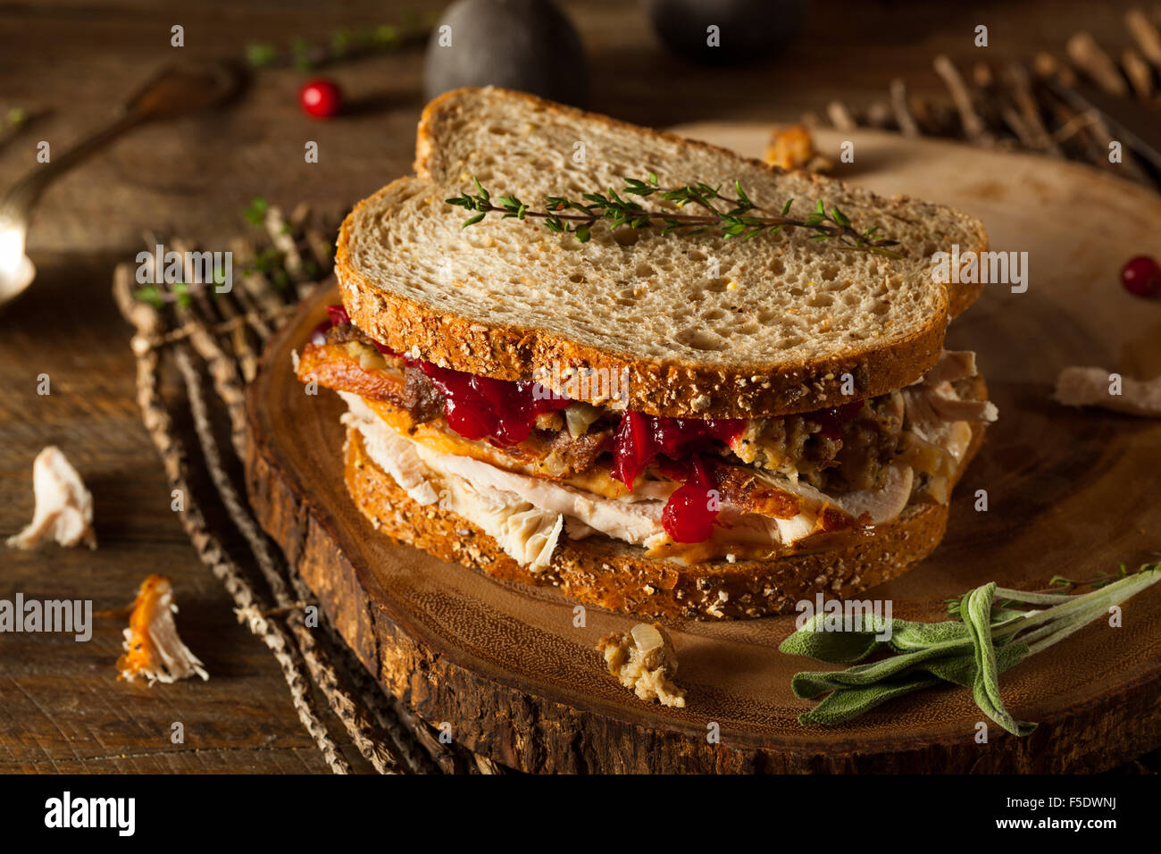 In casa avanzi di ringraziamento in sandwich con la Turchia di mirtilli rossi e ripieno Foto Stock